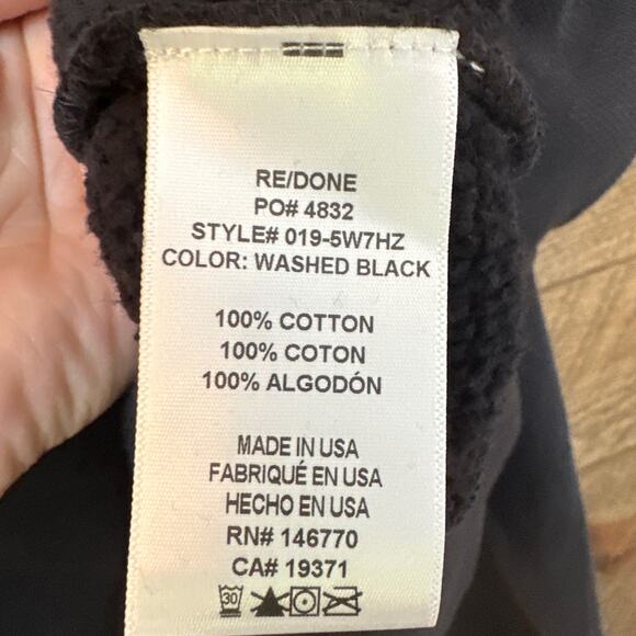 RE/DONE 70's Half Zip Sweatshirt in Washed Black Size XS NWOT - Picture 5 of 8